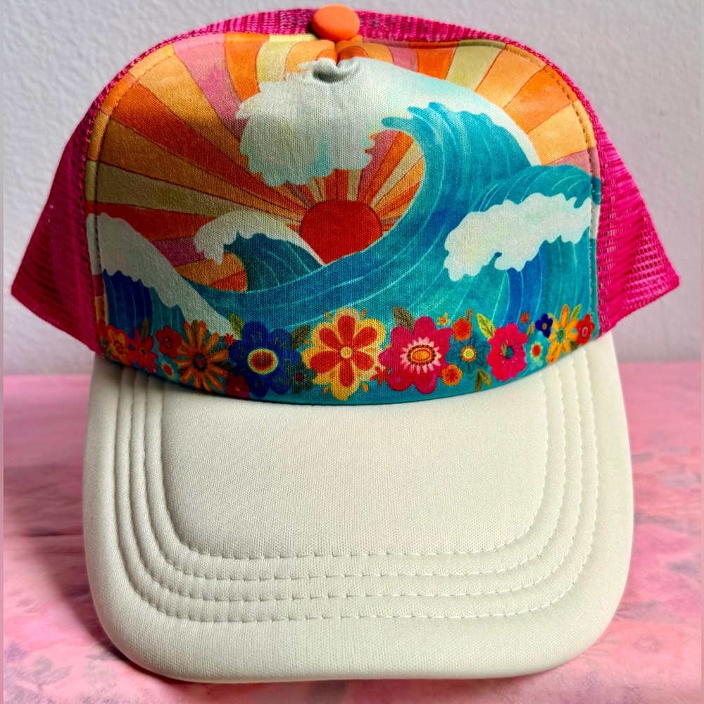 NWT NATURAL LIFE Sunset Wave tropical, floral colorful trucker hat🌊☀️🌺🧡